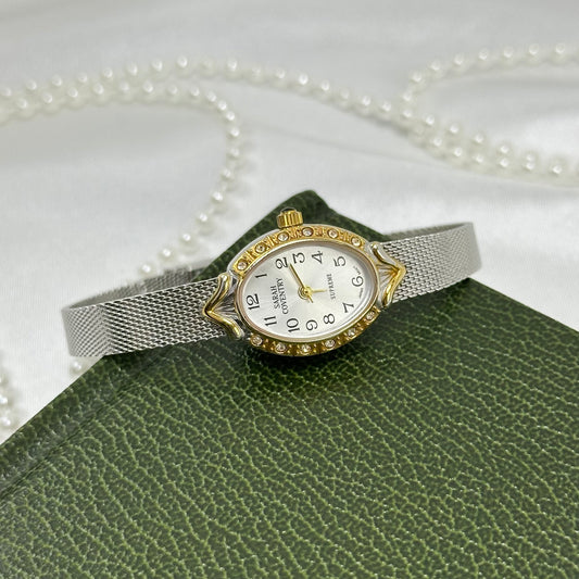 Two-Tone Sarah Coventry Diamanté Watch with Black Jewel Crown