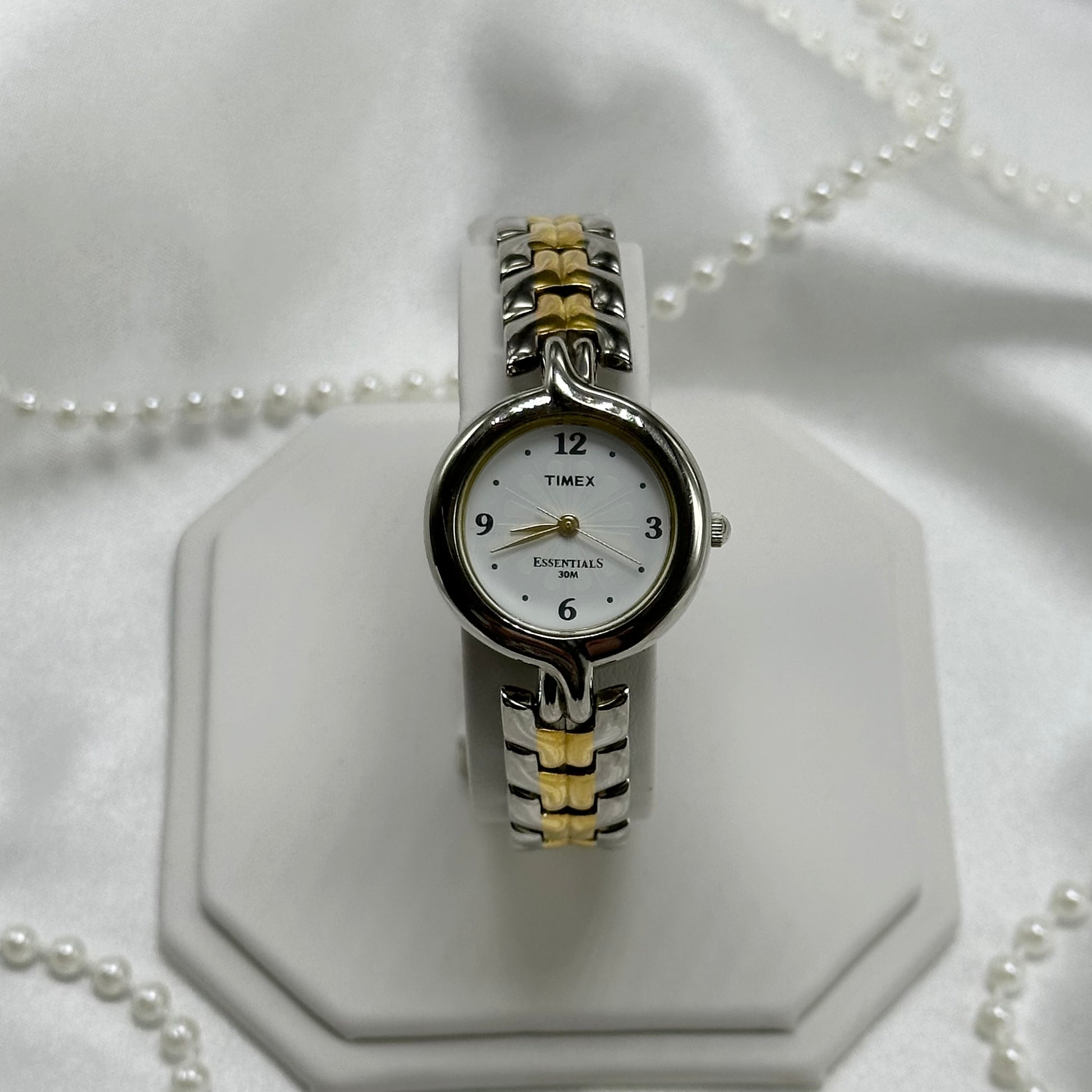 Two-tone Timex Essentials round dial women's watch with quartz movement