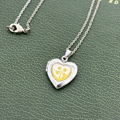 Vintage 925 Heart Locket Necklace with Four Leaf Clover Inside
