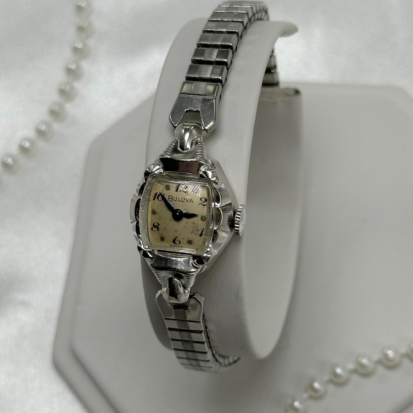 Vintage Bulova 10k rolled gold-plated manual winding watch with blue hands
