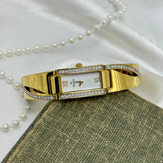 Vintage Gold Diamanté Bulova Watch with Roman Numeral Markers
