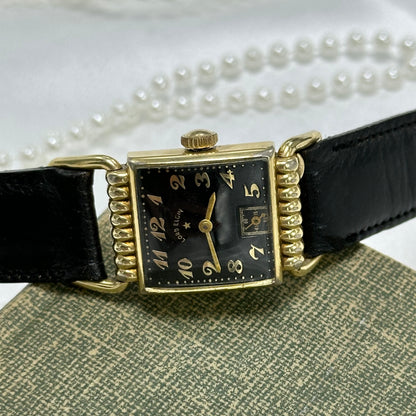 Vintage Gold Lord Elgin Black Dial Watch