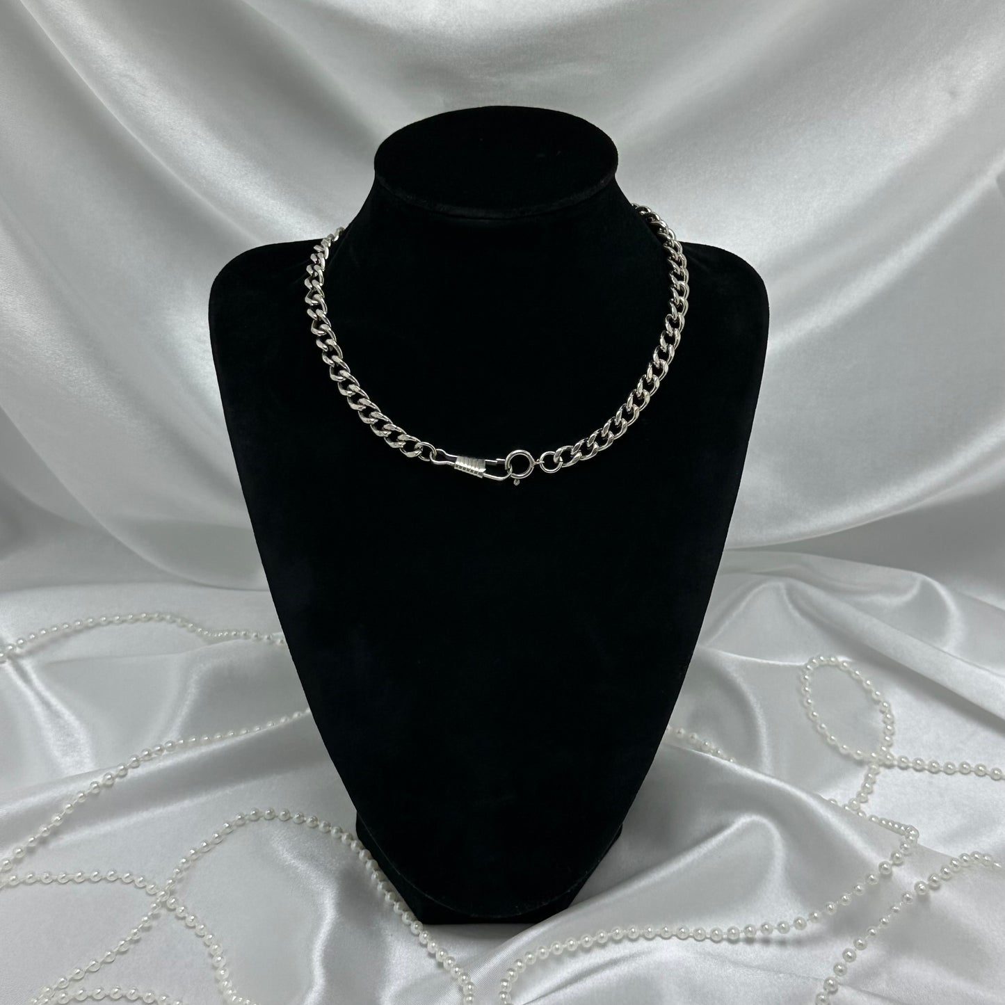 Vintage Silver Chunky Curb Watch Chain with Dog Clip Clasp