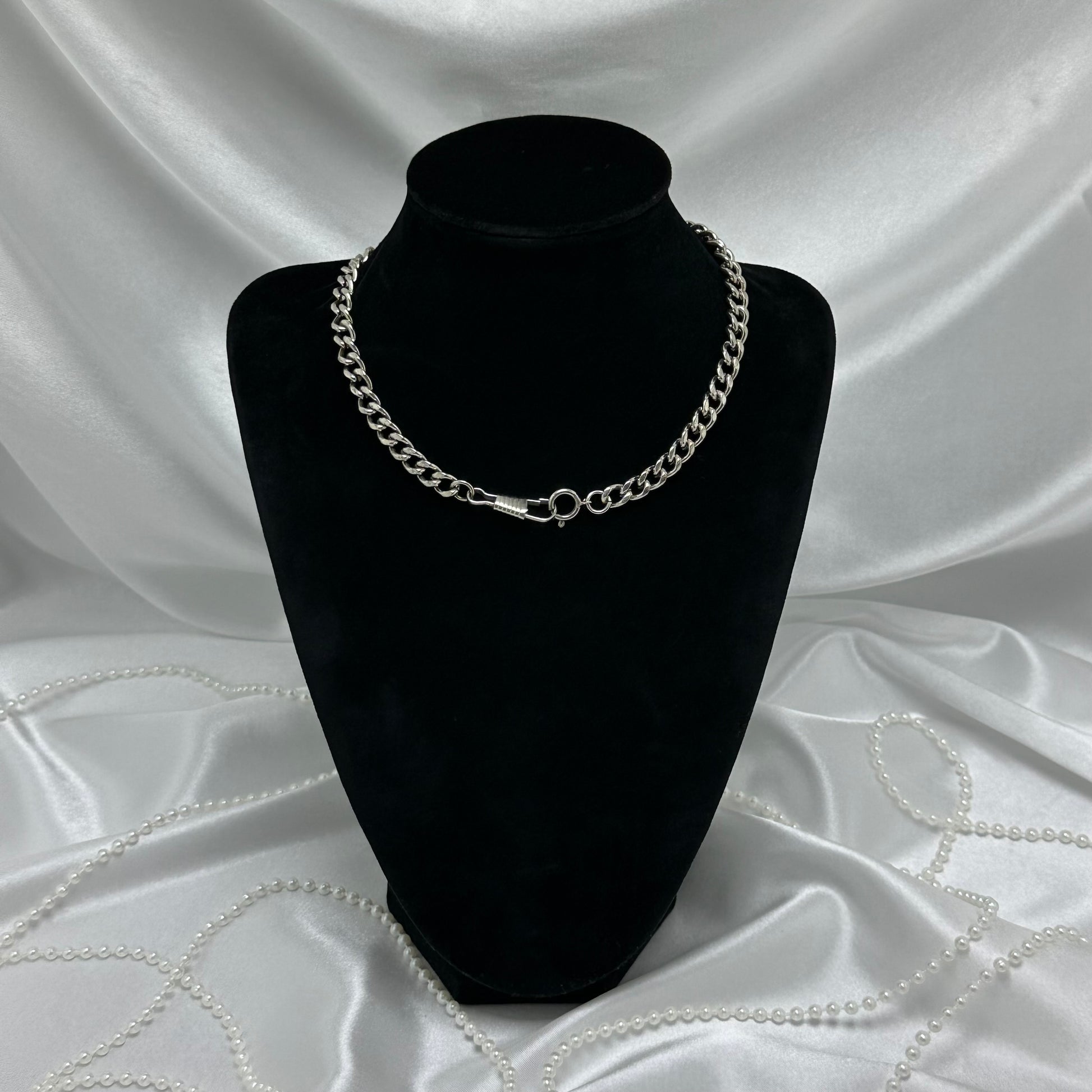 Vintage Silver Chunky Curb Watch Chain with Dog Clip Clasp