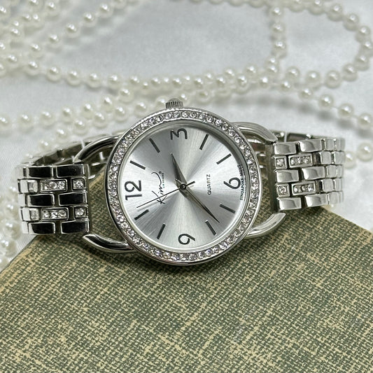 Vintage Silver Kim Rogers Watch with Round Diamanté Dial