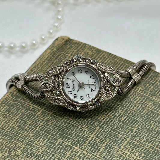 Vintage Silver Marcasite Art Deco Style Watch