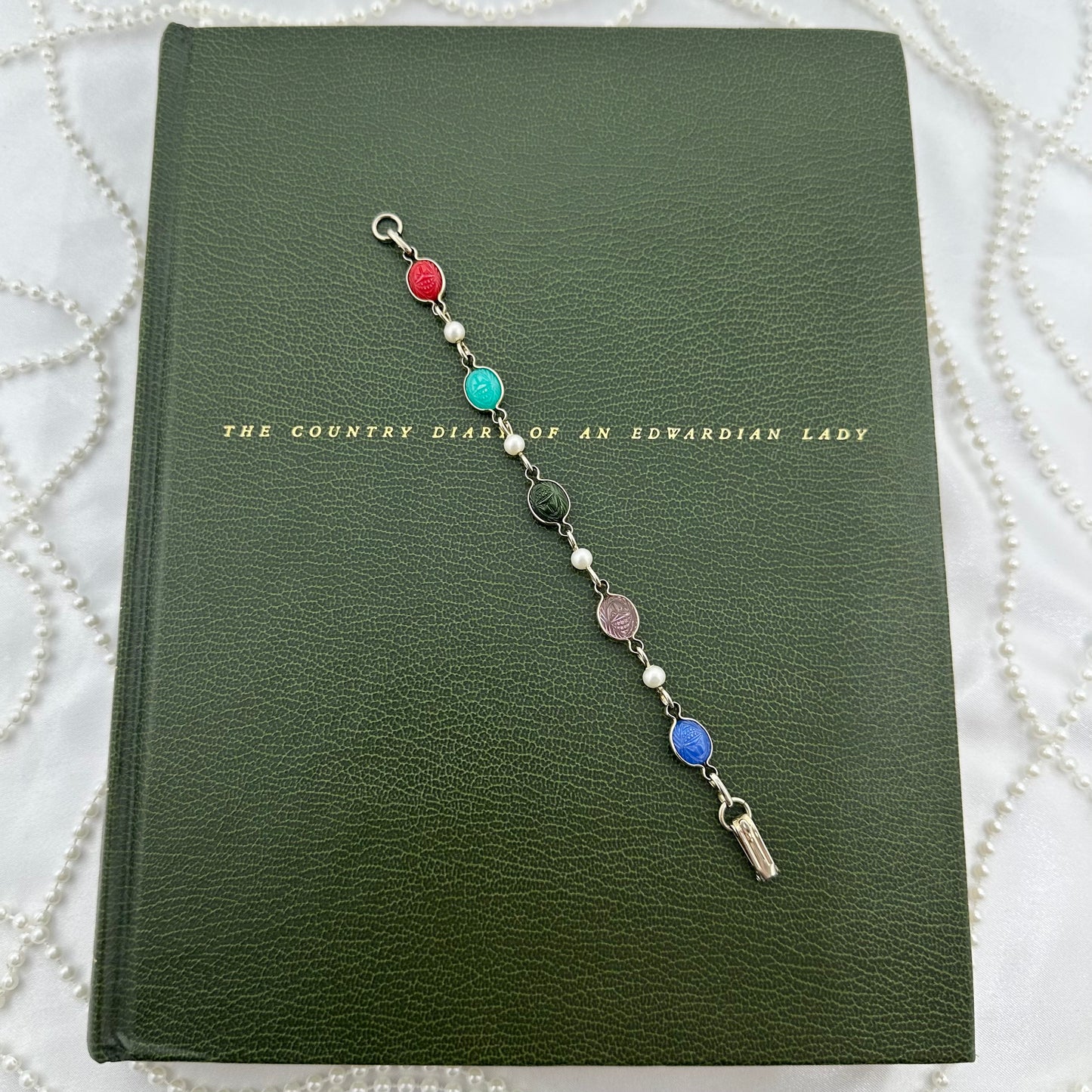 Vintage Silver Scarab and Pearl Bracelet