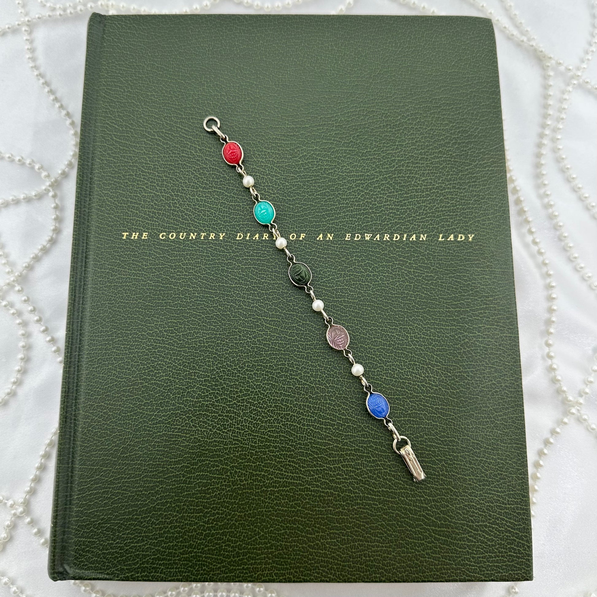 Vintage Silver Scarab and Pearl Bracelet