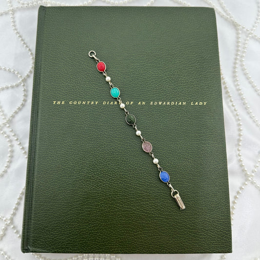 Vintage Silver Scarab and Pearl Bracelet