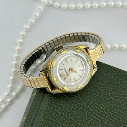 Vintage White and Gold Leaves Manson Wind-Up Watch