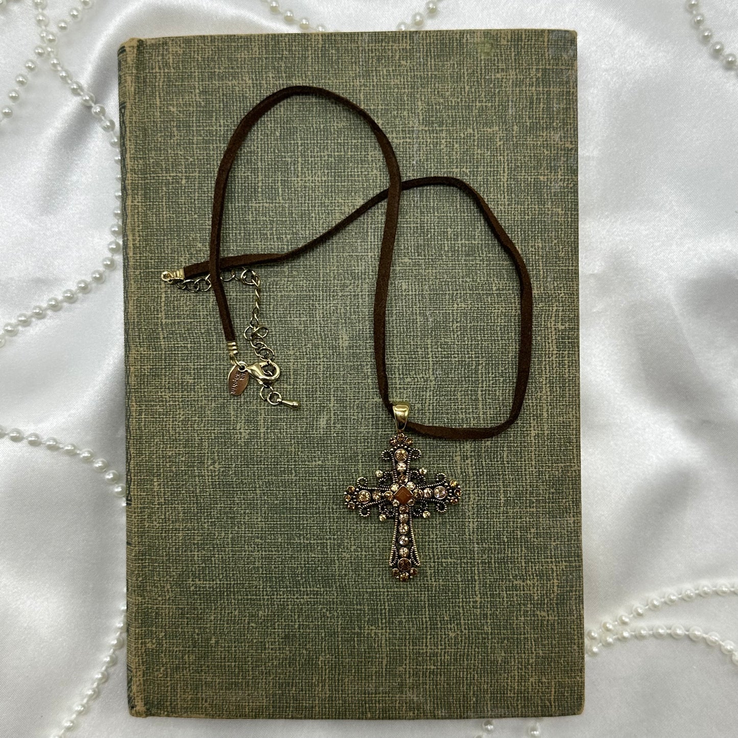 Vintage brown and gold tone cross Lia Sophia necklace