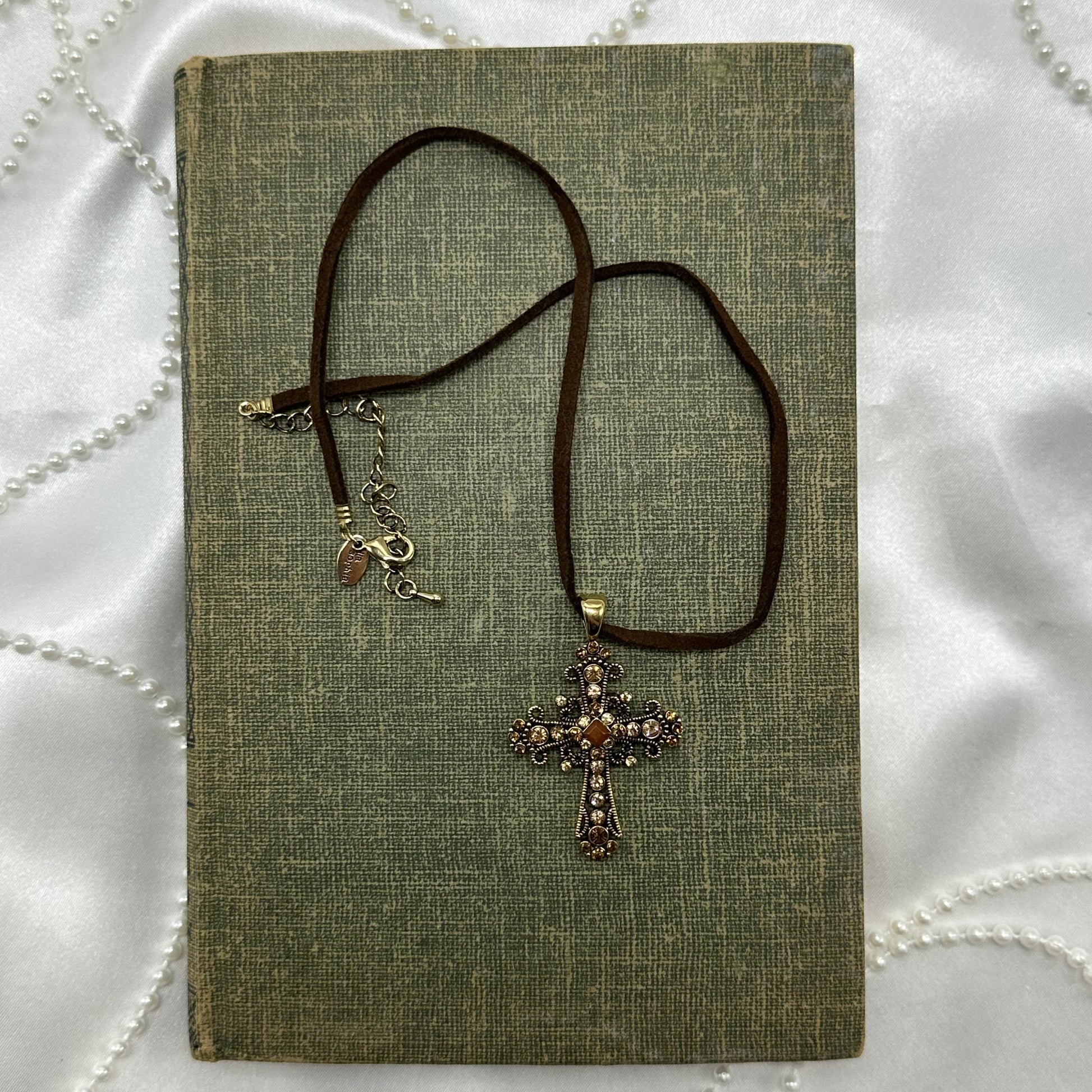Vintage brown and gold tone cross Lia Sophia necklace