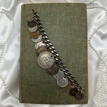 Vintage charm style coin bracelet. Coins are from various countries