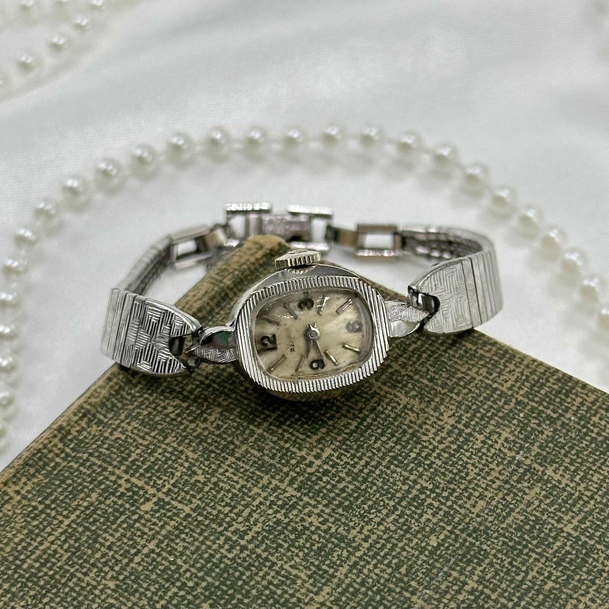 Vintage silver Benrus 14k electroplated gold manual winding cocktail watch with clasp band