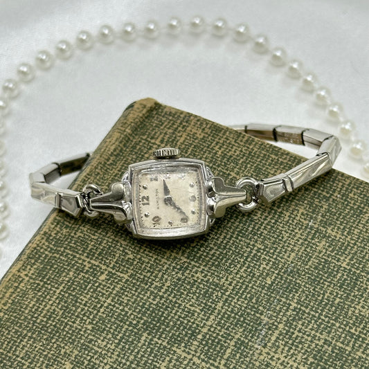 Vintage silver Hamilton 10k gold filled manual winding watch with detailed stretchable band
