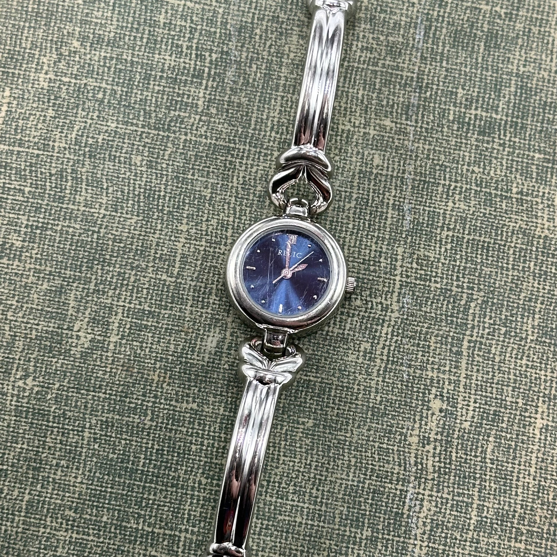 Vintage silver tone Relic watch with blue dial and clasp band