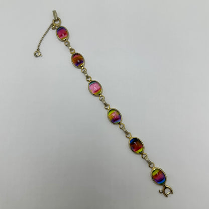 Vintage silver tone Sarah Coventry bracelet with watermelon cabochons from the 1960's.