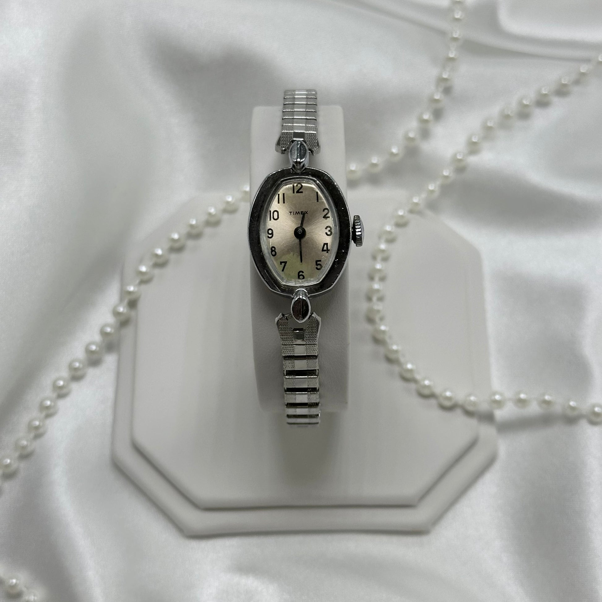 Vintage silver tone Timex manual winding watch