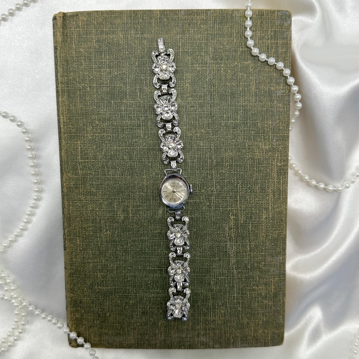 Vintage silver tone diamanté Timex bracelet watch