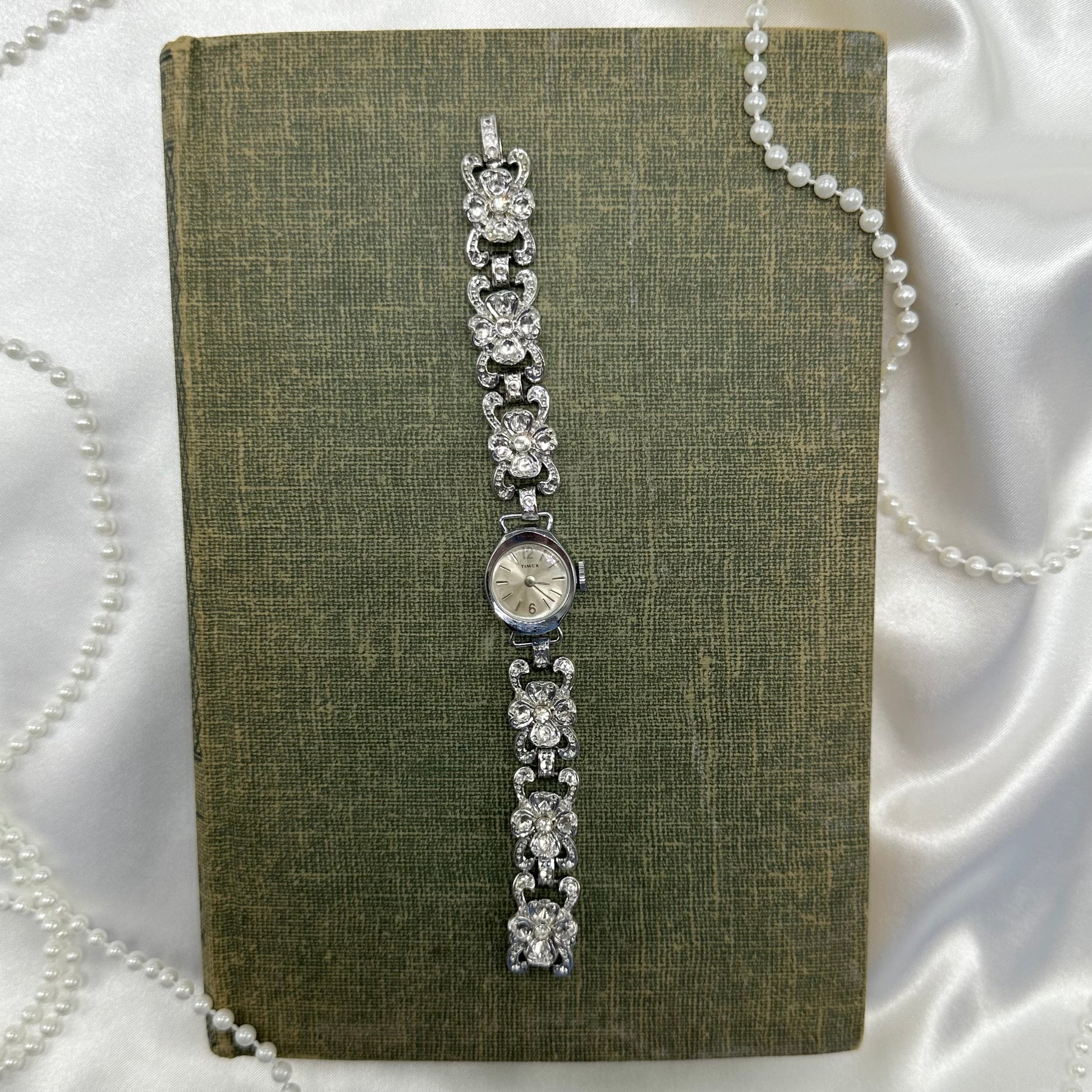 Vintage silver tone diamanté Timex bracelet watch