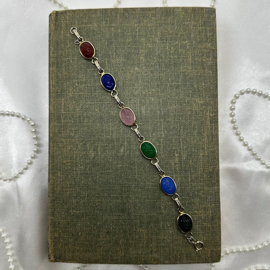 Vintage silver tone scarab bracelet.