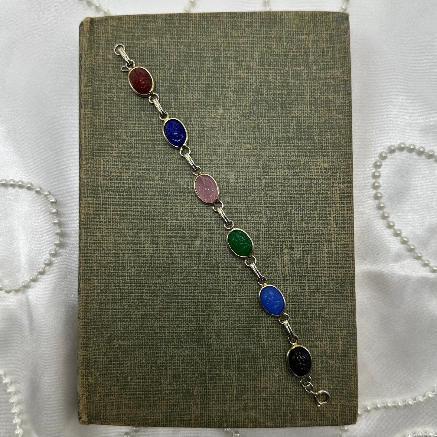 Vintage silver tone scarab bracelet.