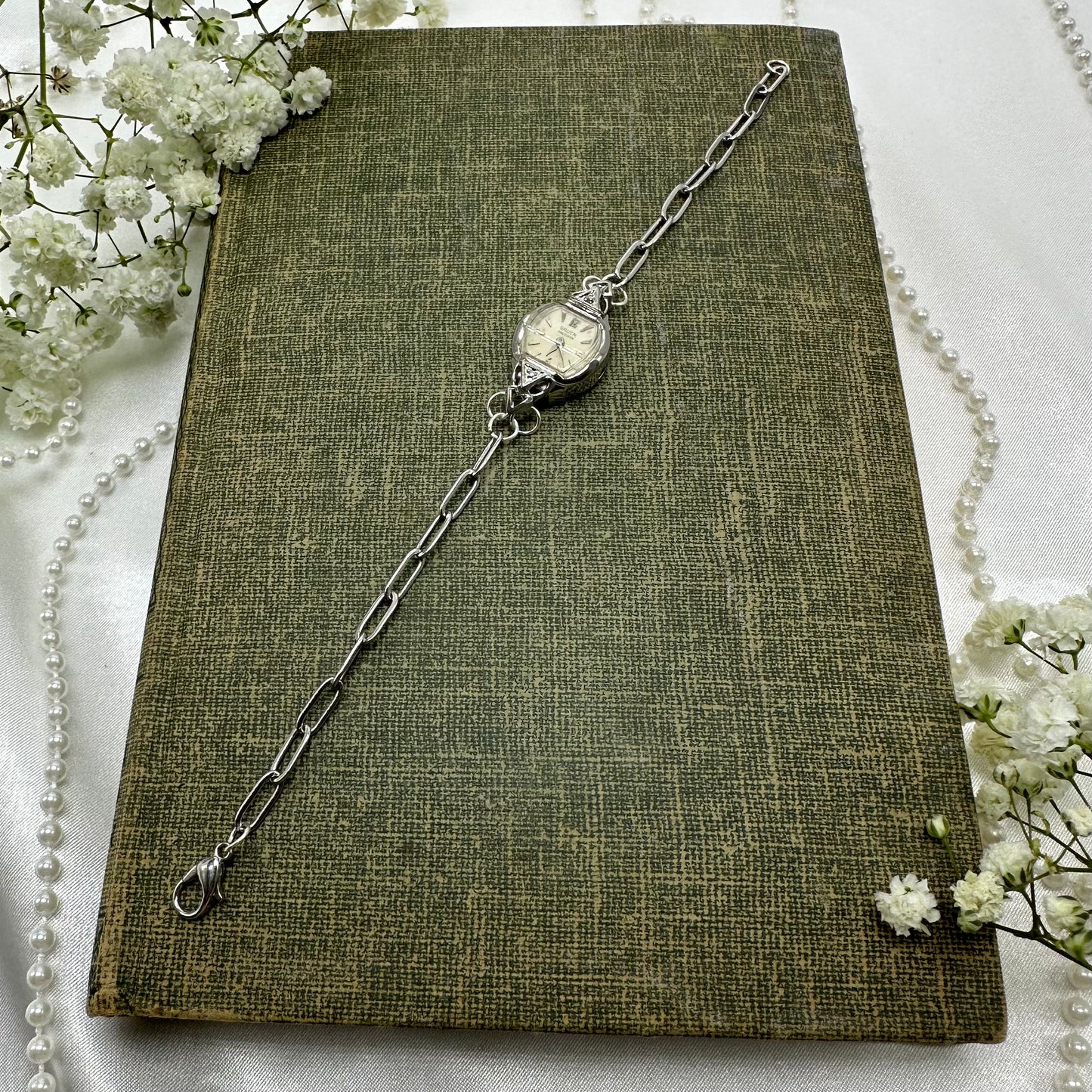 Vintage silver tone watch paperclip chain bracelet