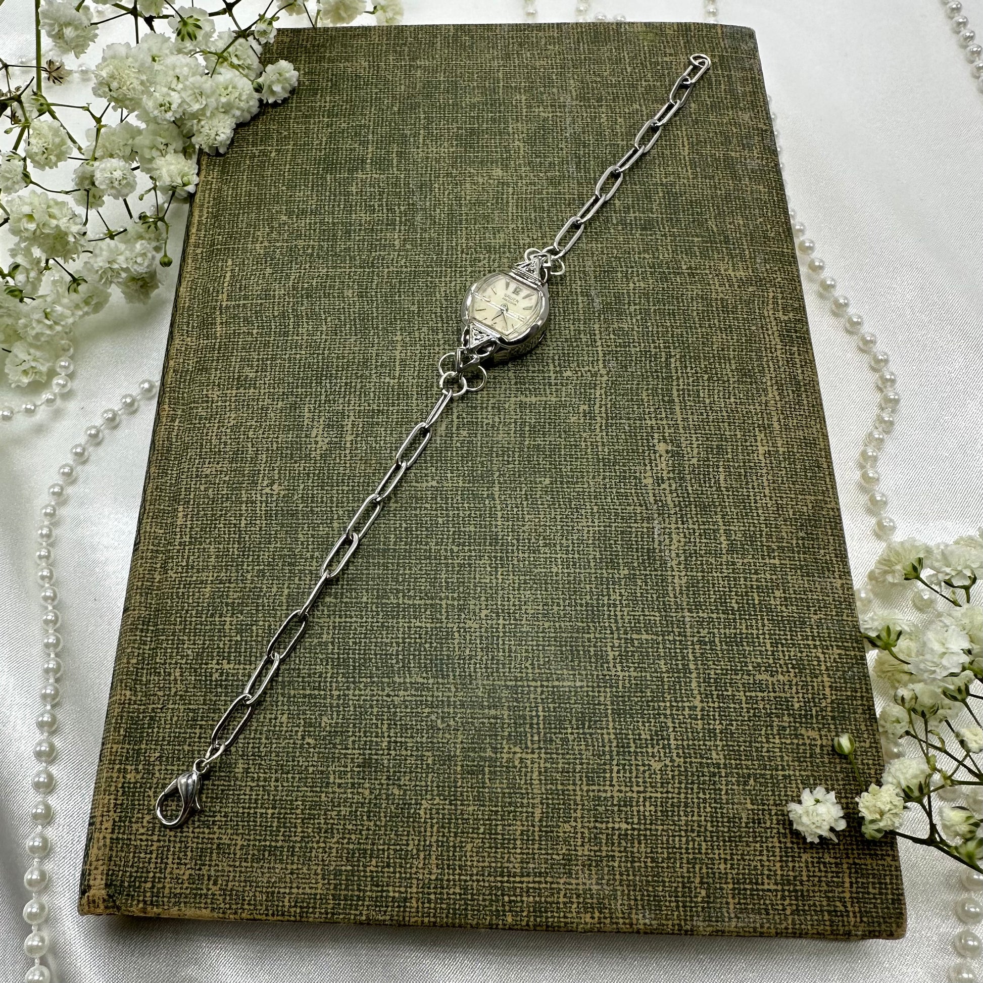 Vintage silver tone watch paperclip chain bracelet